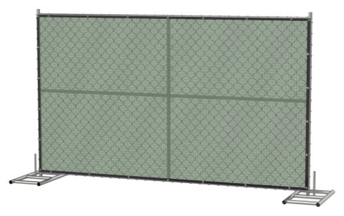 Chain link fence panel with green privacy screen