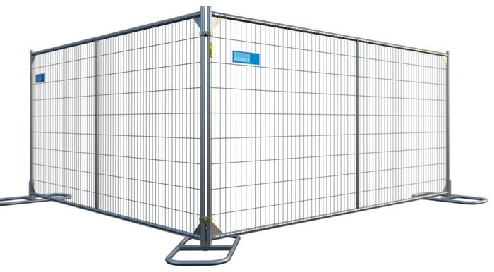 Welded mesh temporary fence panels on stands